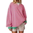 thumbnail image 2 of Pink Womens Tops Women's Casual Minimalist Striped Embroidered Patchwork with Color Insertions Round Neck Pullover and Bottom Hoodie Long Sleeved Women's Regular Fall Outfits for Women 2025, 2 of 4