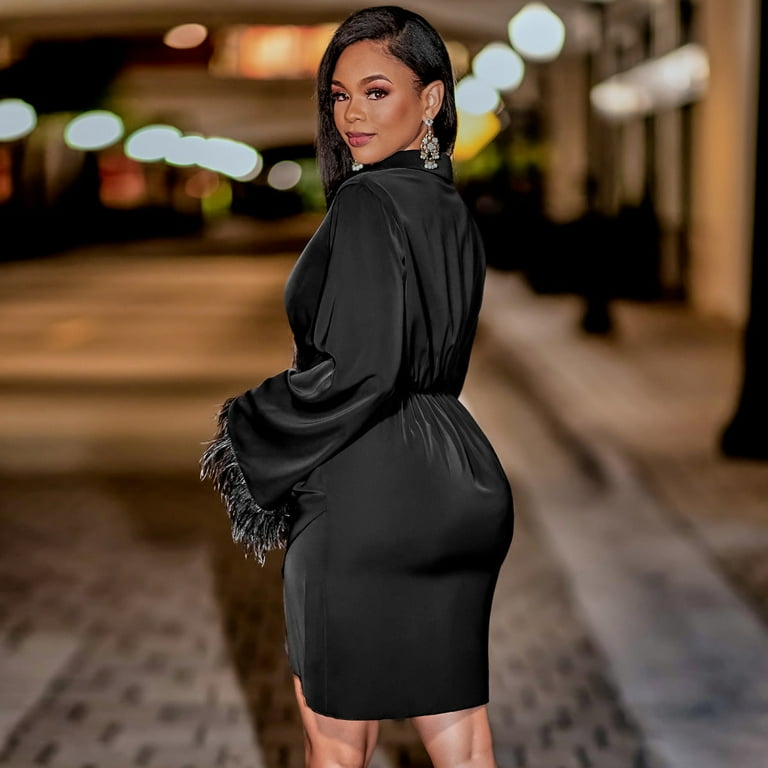 slim fit dress slacks Elegant Gothic Black Lace Mini Dress with Flared Sleeves main image 1