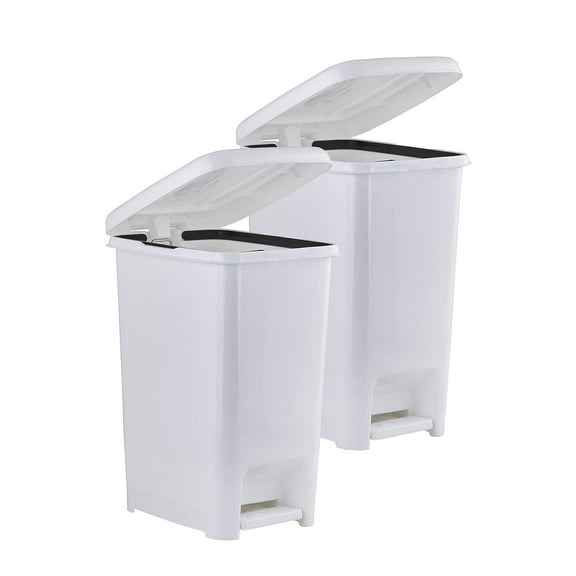 Superio Slim Trash Can with Foot Pedal – 2.5 Gallon Step-On Trash Can with Lid, Small Plastic Garbage Can, Mini Trash Can for Bathroom, Kitchen, Office, Under Desk, Bedroom, Dorm – White, 2