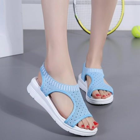 

NWQKYZGH Women Sandals Clearance New Fish Mouth Sandals Women s Large Size Flying Wedge Wedge Sports Women s Sandals Thick Sole Casual Sandals Blue 8.5(41)
