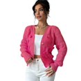 thumbnail image 5 of Women's Bowknot Chunky Knit Cardigan Sweaters Open Front Cozy Long Sleeve Button Up Cardigan for Winter Rose Red L, 5 of 10