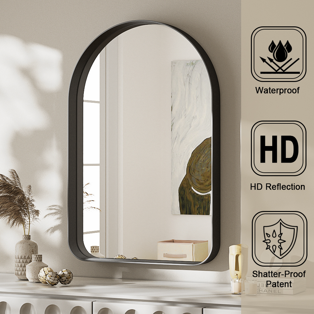 Mirrasia 24"x36" Arched Bathroom Mirror Rounded Corner Wall Mirror with Metal Deep Frame, Black