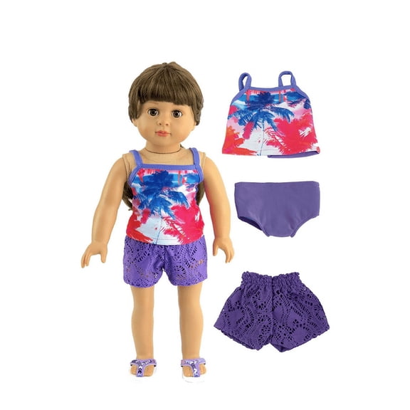 Paradise Palm Tree Bathing 3PC Suit For 18 Inch Dolls | American Fashion World