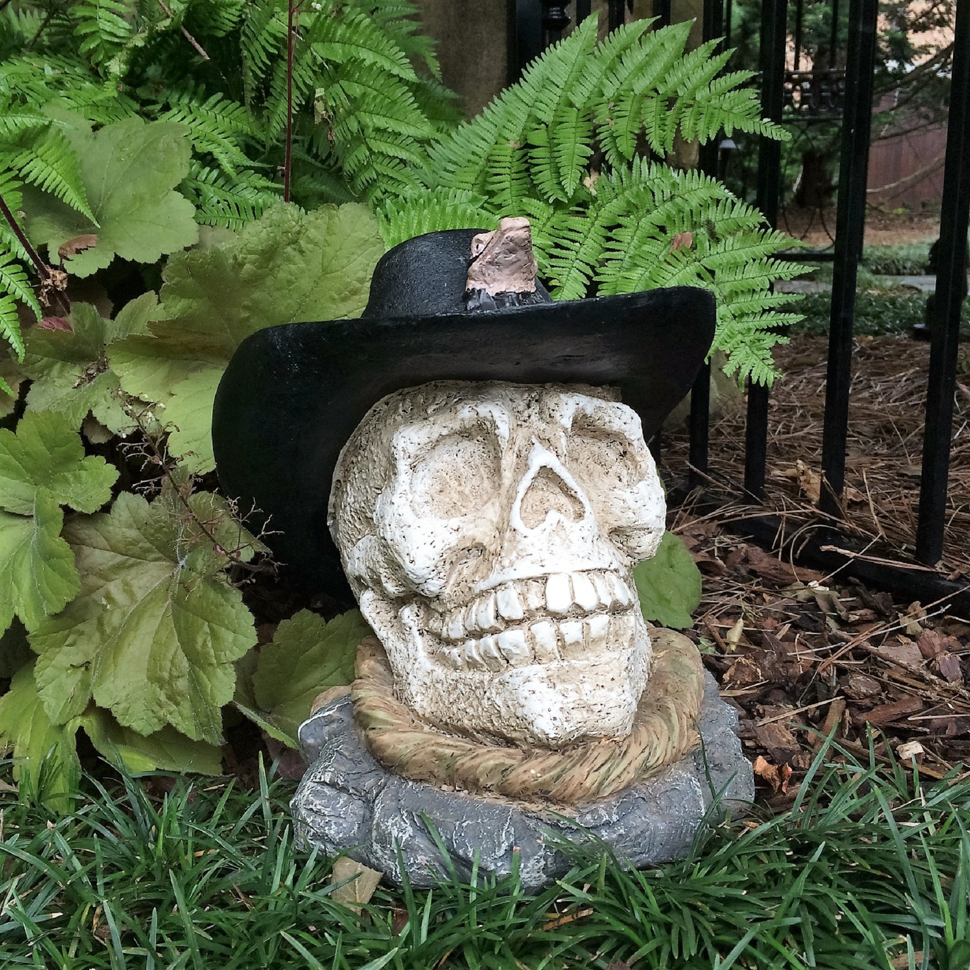 Homestyles 12 in. Cowboy Skull with Rattle Snake Hat Band Nautical Beach Garden Statue