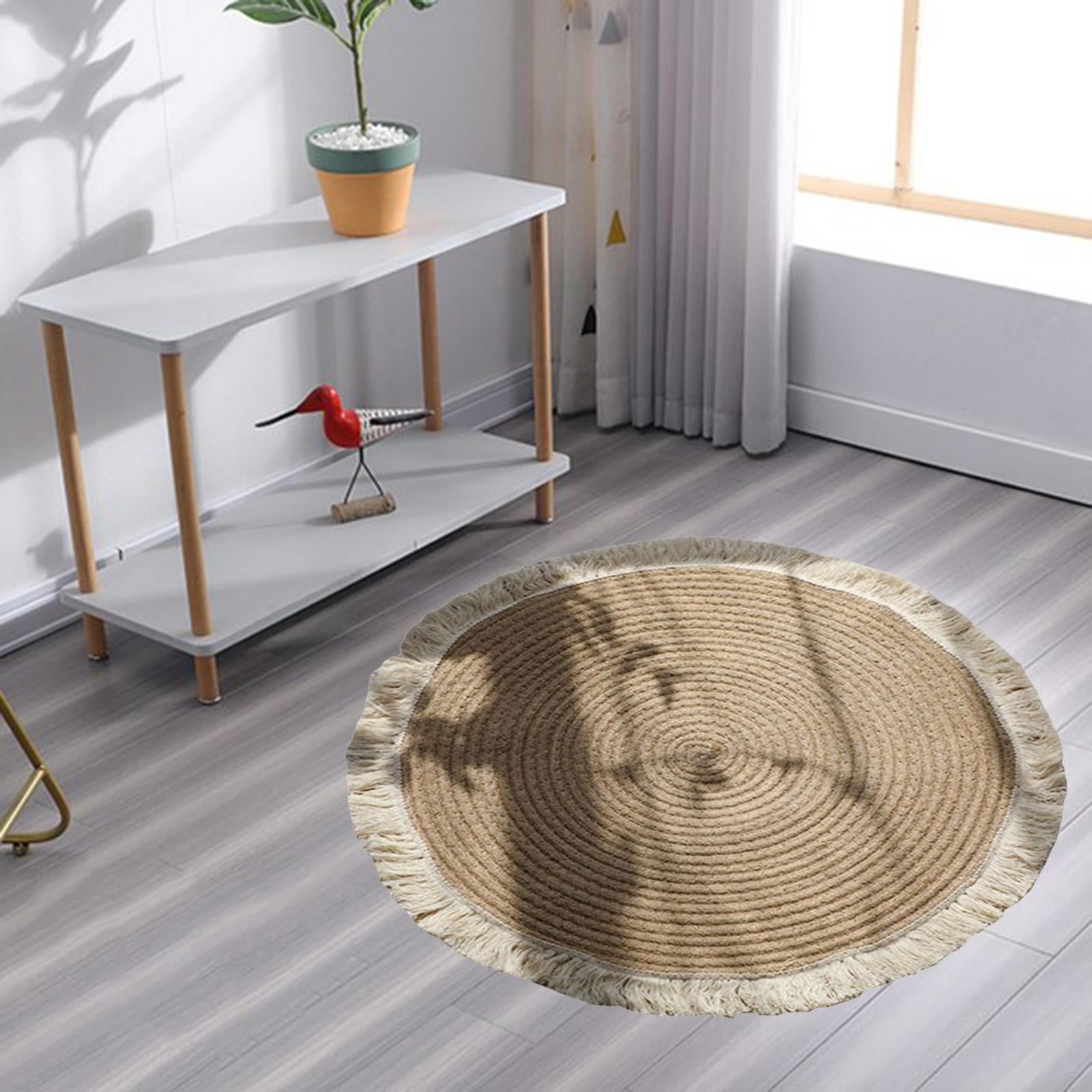 Soft Natural Jute Indoor Area Rug Woven Tassel Nordic for Living Room Study Kids Children Room Sofa Throw Rug Floor Mat , 45cm
