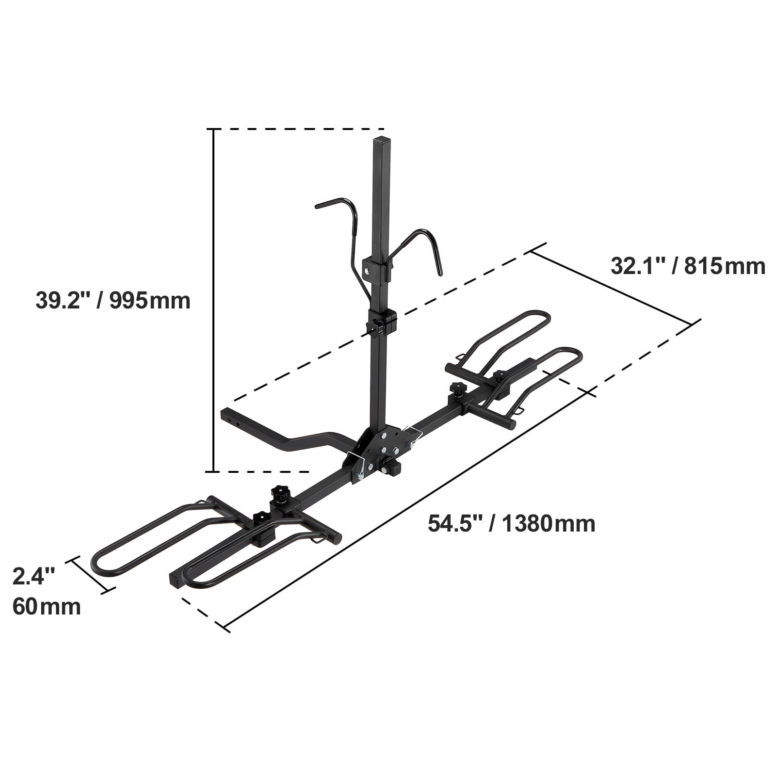 VEVOR Hitch Mount Folding Carrier 2 Bike Rack 80 lbs, Steel Multicolor, 32.1 x 54.5 x 39.2 inch
