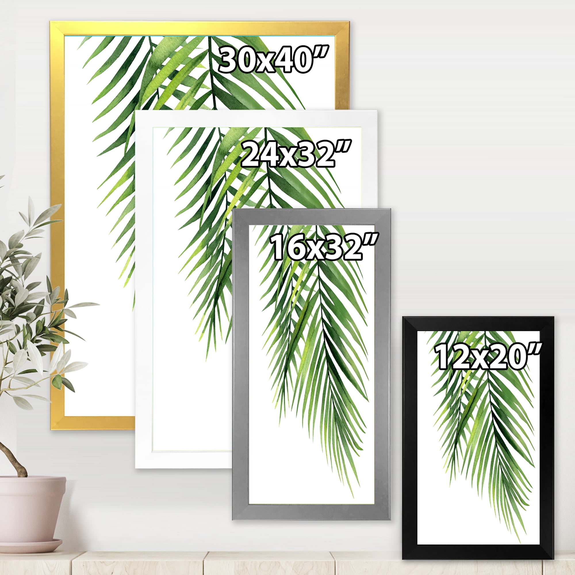 Designart 'Tropical Palm Branches' Tropical Framed Art Print