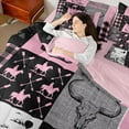 thumbnail image 4 of Homewish Tribal Sheep Skeleton Twin Bedding Sets 7-Piece, Pink Grey Buffalo Checkered Bedding Comforter Set, Rustic Western Hunting Reversible Sheet Sets, Lightweight Room Decor, 4 of 7
