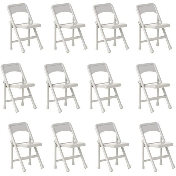 Set of 12 Gray Plastic Toy Folding Chairs for WWE & AEW Wrestling Action Figures (4 Inches Long)