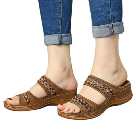 

Women Chic Sandals Pure-color Flower Printed Slippers Open Toe Breathable for Summer Beach