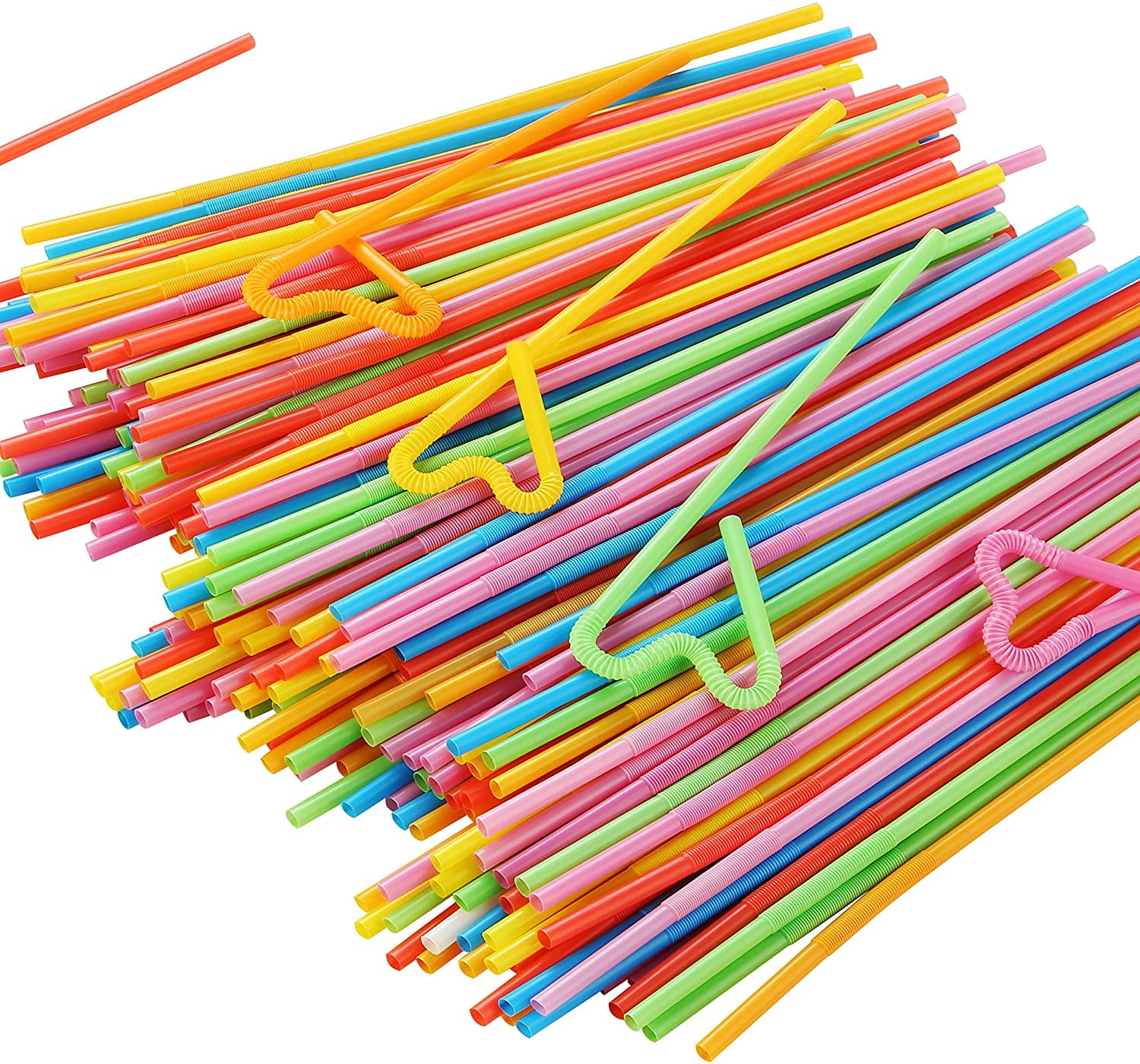 200 Pieces Disposable Plastic Straws Multi Colored Flexible Bendable