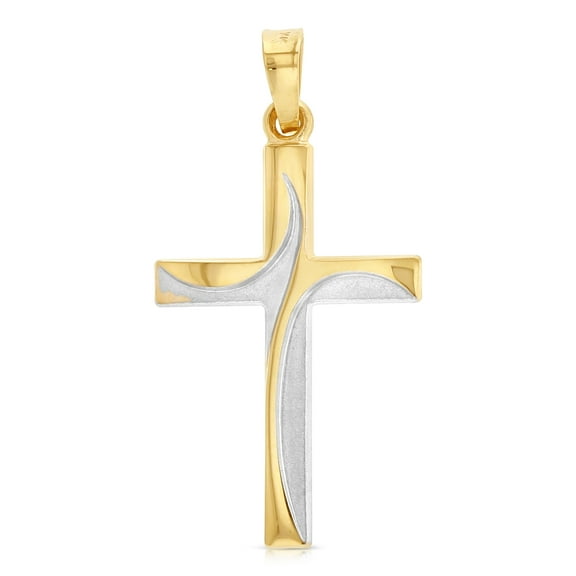 Ioka-14K Two Tone Gold Religious Cross Charm Pendant For Necklace or Chain