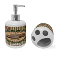 thumbnail image 2 of Ambesonne Retro Soap Dispenser & Toothbrush Holder Set, Old Sixties Car Pop Art, 2 Pcs, Green Red Cream, 2 of 6