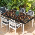 thumbnail image 2 of Boho Black Flowers Table Cloths for 6 Foot Rectangle Tables, Spring Abstract Watercolor Floral Leaf Patio Waterproof Elastic Fitted Tablecloths, Washable Rectangular Table Cover for Camping, 2 of 8