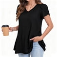thumbnail image 5 of Womens Black Blouses V Neck Loose Dressy Shirts Petal Short Sleeve Plus Size Summer Tunic Tops, 5 of 7