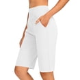 thumbnail image 2 of Hiking Shorts for Women's High Waist Yoga Shorts 5", Relaxed Fits Bermuda Shorts with Pockets, Soft Stretch Sports Daily Bottoms White L, 2 of 9