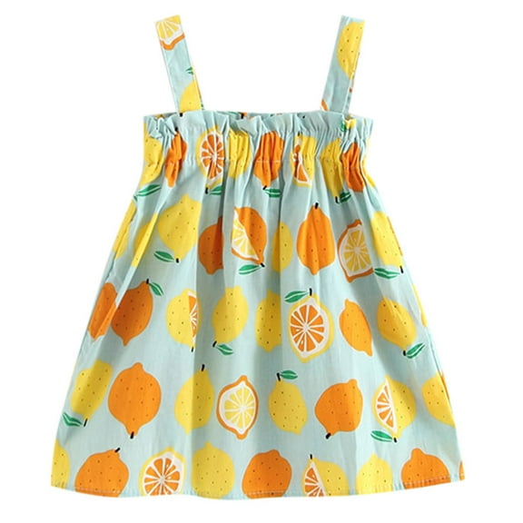 Sleeveless Strap Baby Princess Printed Girls Outfits Lemon Dresses Girls Toddler Dresses Leisure Dailywear