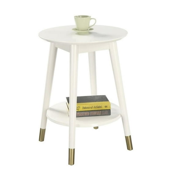 Pemberly Row Mid Century Round End Table in White