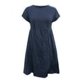 thumbnail image 5 of IDALL Summer Dresses,Petite Dresses Ladies Round Neck Short Sleeve Solid Color Loose Slim Mid Length Dress Elegant Dresses,Modest Dresses,Womens Dresses Navy Dress XL, 5 of 5