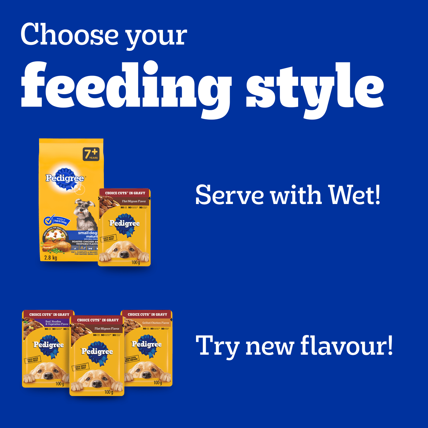 Pedigree Adult Wet Dog Food Choice Cuts in Gravy Filet Mignon and Grilled Chicken Flavour Pouch Variety 800g