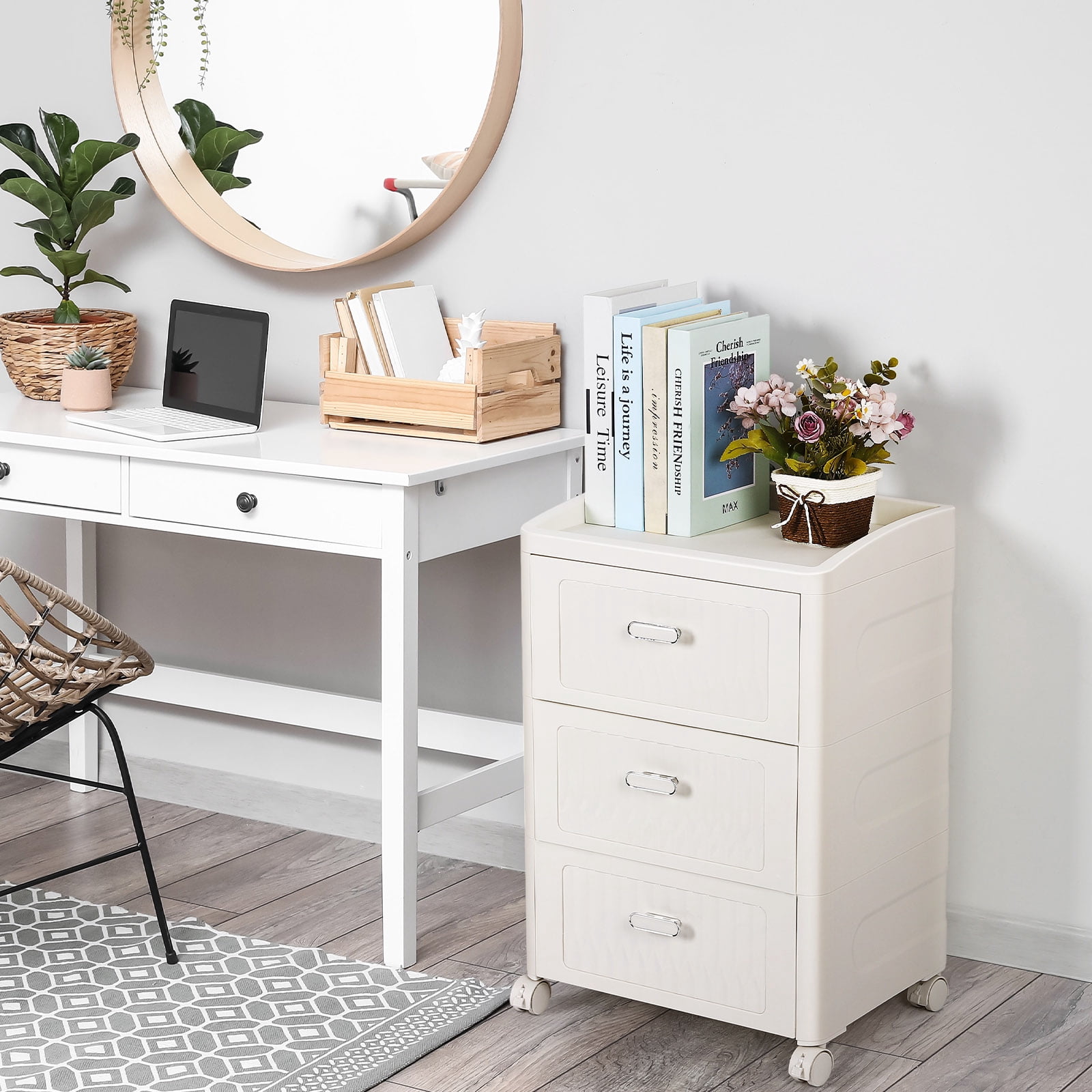 Oumilen Adult Modern 16.42" Nightstand with 3 Drawers, White