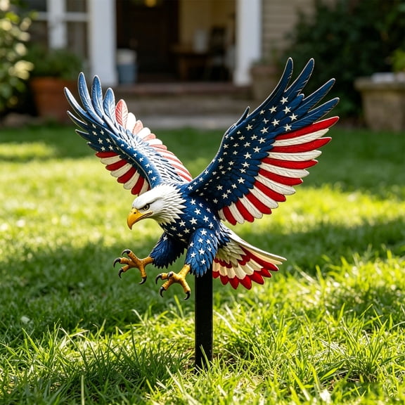 Yardvibe 2PC Patriotic Eagle Garden Metal Stakes, 11.81"x9.93" 4th of July 250th Anniversary Welcome Yard Signs USA Outdoor Decor, Garden Stake for Independence Patio Lawn Walkway (D)