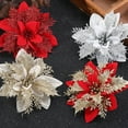 thumbnail image 4 of Dengjunhu 12Pcs Christmas Flowers Artificial 8 Pcs Gold Red Christmas Glitter Poinsettia Flowers Christmas Tree Ornaments Christmas Decorations Xmas Tree Ornaments, 4 of 6