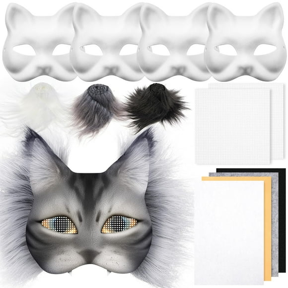 Therian Mask Kit Seenelling, máscara de gato en blanco con tela de fieltro