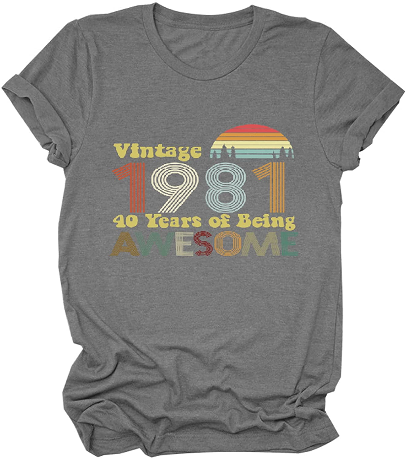 40th Birthday Gifts T Shirts for Women Retro Birthday Graphic Tees Shirt Vintage 1981 Original Parts Funny Casual Tops 