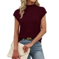 thumbnail image 3 of WIHOLL Womens Short Sleeve Sweater Mock Neck Summer Top Dressy Casual Basic Knit Pullover Shirt Burgundy Tops, 3 of 8