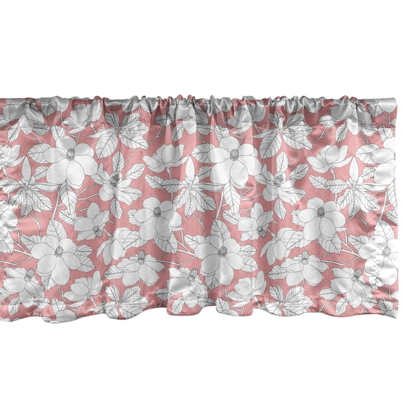Ambesonne Pink Floral Valance Pack of 2, Spring Magnolias, 54"X18", Pink Grey