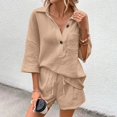 thumbnail image 6 of Women's 2 Piece Linen Short Set V Neck 3/4 Sleeve Oversized Beach Vacation, 6 of 9