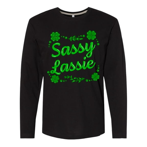 Inktastic Sassy Lassy with Green 4 Leaf Clovers Long Sleeve T-Shirt