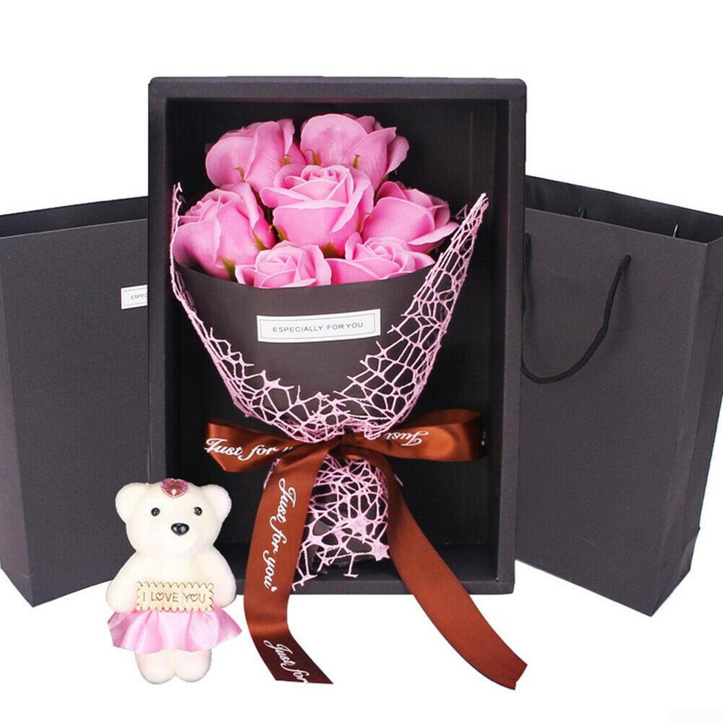 Wedding Rose Flower Gift Box Bouquet Bear Plush Doll Gift Day Valentine's D8P1