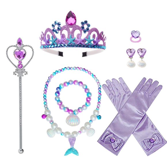 Set de accesorios para princesa y sirena, guantes Yosbabe, tiara y varita