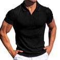 thumbnail image 2 of JTieacloth Classic Collared Shirt with Pocket Men's Spring And Summer Fashion Loose Lapel Striped Strip Solid Color Short Sleeve T Shirt Top Black L, 2 of 5
