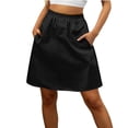 thumbnail image 2 of LEKWK Womens Short Skirt High Waisted A Line Skirt Knee Length Work Skirt With Pockets Elastic Waist Casual Office Business Meeting Wear, 2 of 6