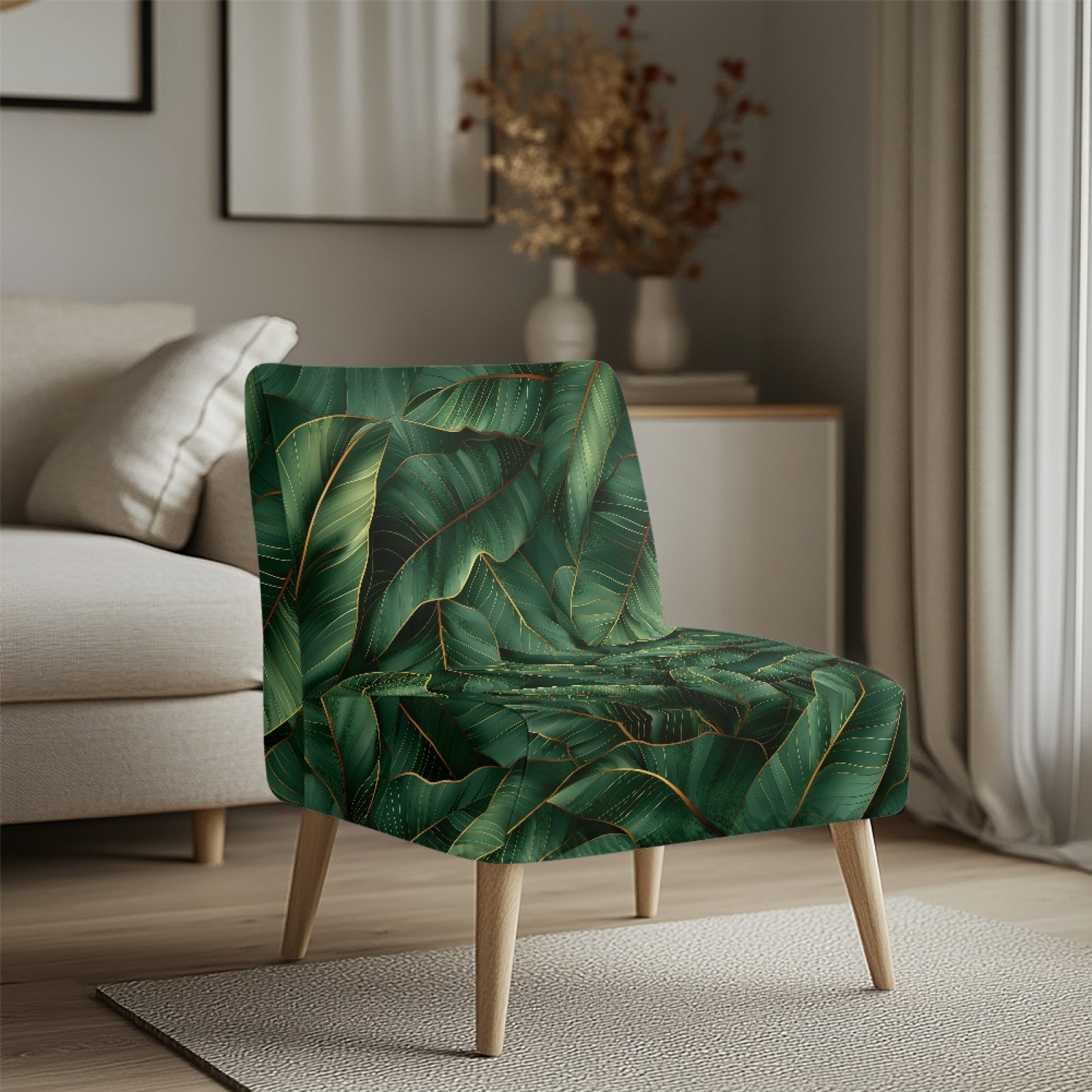 ZIATUBLES Small Armless Couch Slipcover Soft Stretch Accent Chair Cover Washable Spandex Slipper Chair Covers Modern Sofa Furniture Protector Cover for Living Room, Banana Leaf