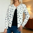 thumbnail image 2 of Wang6 Womens Cardigan Sweaters Fall White Open Front Button Knit Sweater Long Sleeve Knitted Tops Causal Crew Neck Floral Outwear White S, 2 of 5