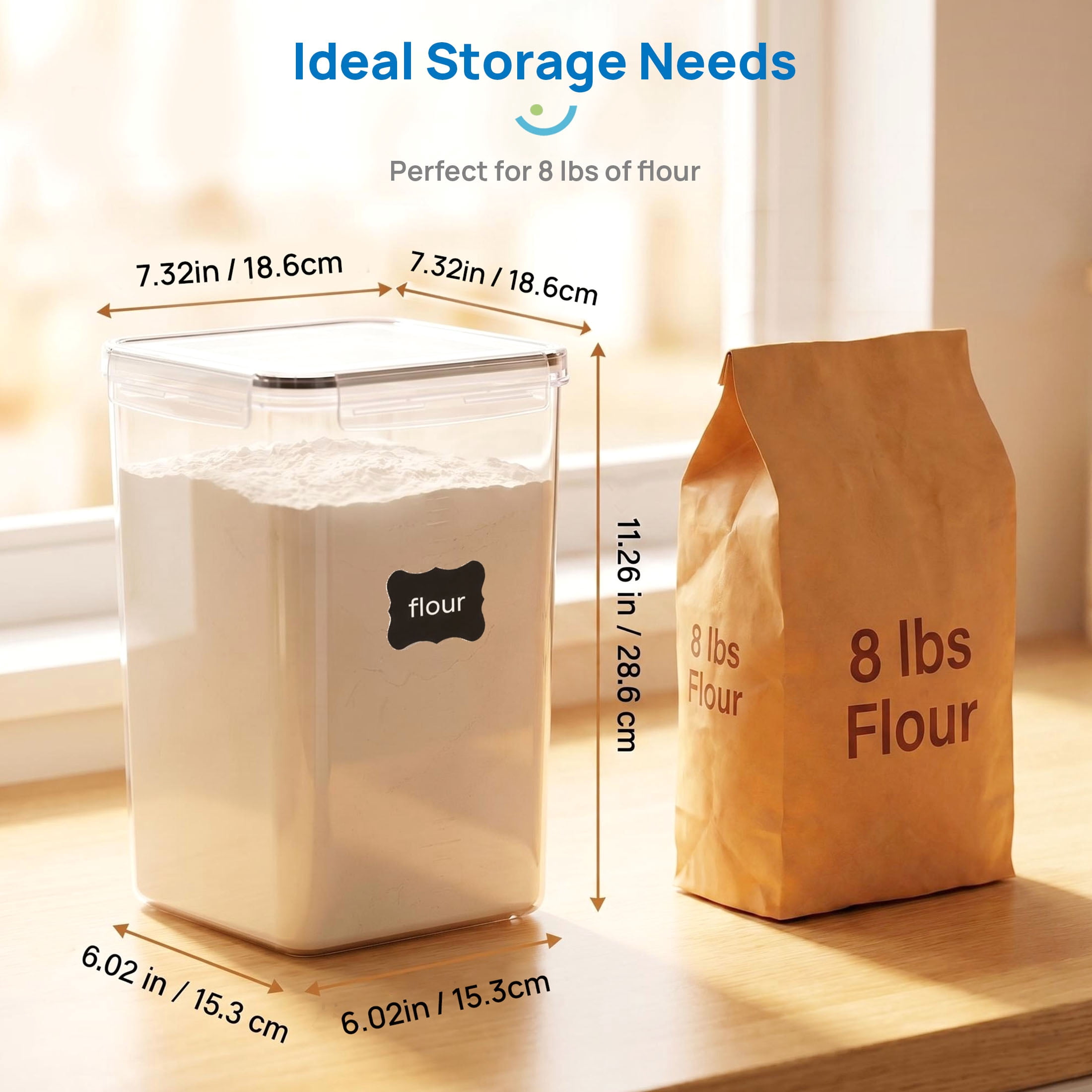 Sindcom Airtight Storage Canisters for Flour, Sugar, 2 Pcs Large Food Storage Containers, 6.5L /219.79fl oz