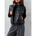 thumbnail image 3 of Aunavey Womens Faux Leather Puffer Vest Zip Up Sleeveless Winter Cropped Quilted Lightweight Jacket, 3 of 8