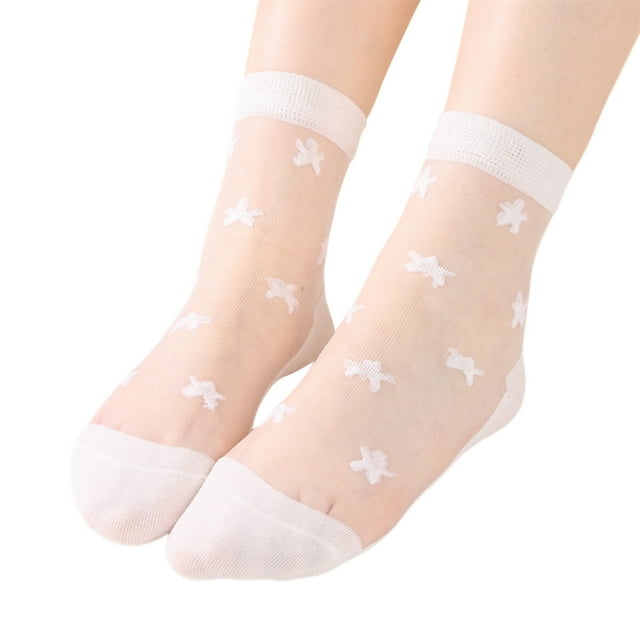 MIASHUI Chaussettes Chevilles Étoile Transparentes pour Femmes Chaussettes Transparentes Chaussettes Respirantes Chaussettes Basses pour Femmes Chaussettes d'Été Mode Blanc