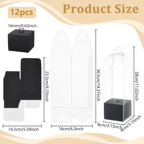 12Pcs Single Rose Flower Box Empty Bag Clear Flower Packing Boxes Flower Gift Boxes for Graduation Wedding Birthday Floral Gift Floral Arrangement Supply Black