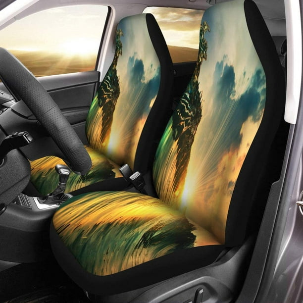POGLIP Set of 2 Car Seat Covers Blue Rough Colored Ocean Wave