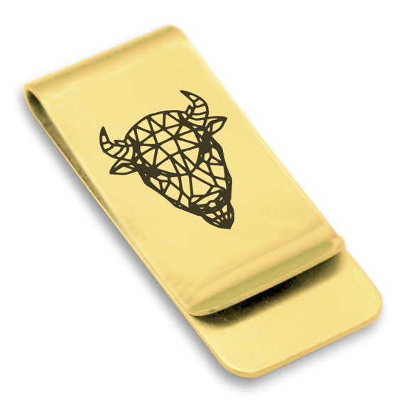 Stainless Steel Geometric Polygon Bison Animal Classic Slim Money Clip Credit Card Holder
