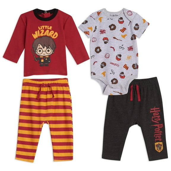 Harry Potter Infant Baby Boys Bodysuit T-Shirt and Pants 4 Piece Layette Set Newborn to Infant