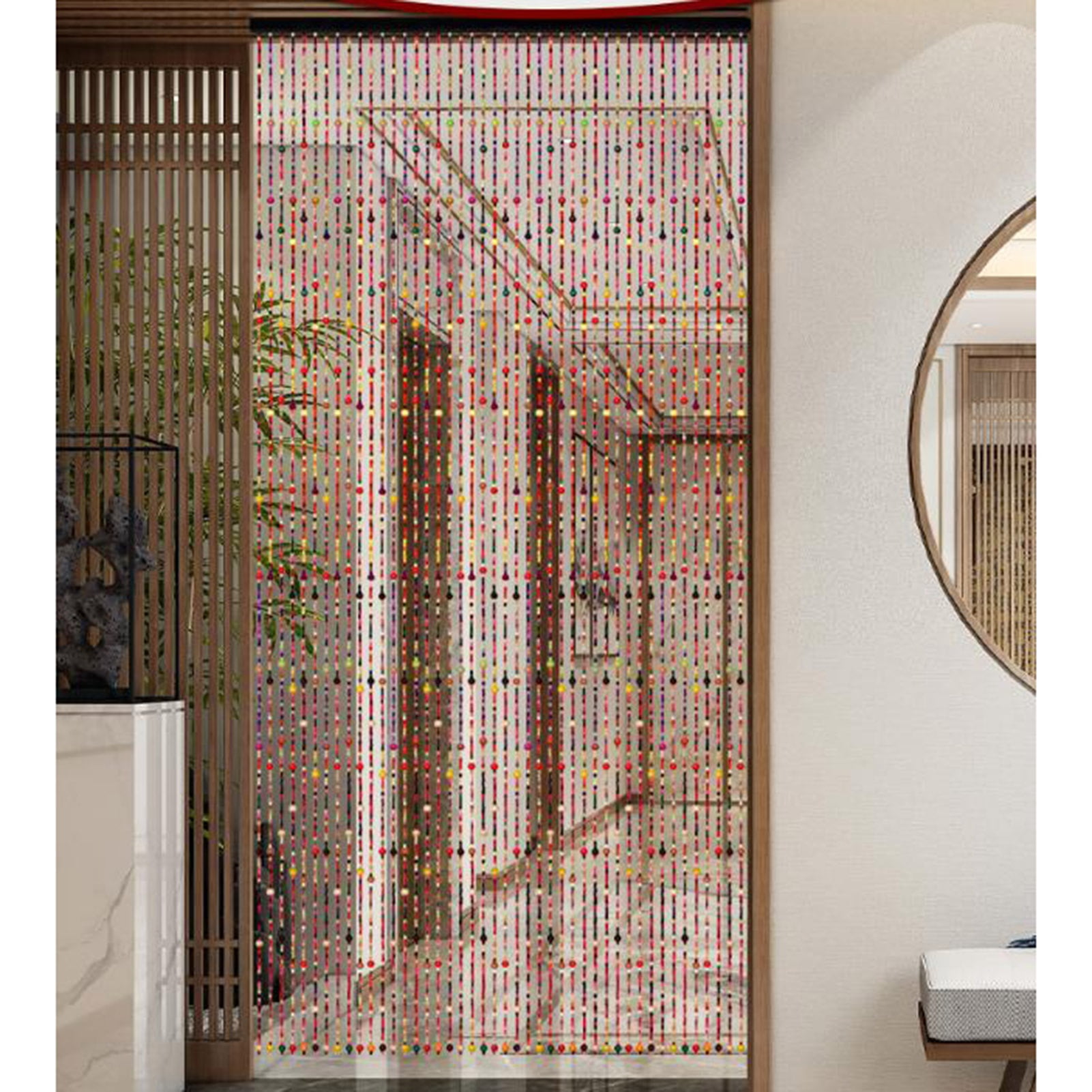Natural Bamboo Wood Beaded Curtain,Boho Natural Room Divider Door Curtain,Handmade Hanging Decor String Bead Screen Panel for Bedroom Kitchen Hallway