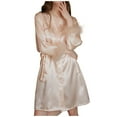 thumbnail image 4 of Agkizg Plus Size Women's Silk Satin Bathrobe,Long Robes for Women's House Robes,Womens Casual Feathers Silk Robe 3/4 Sleeve Bathrobe Morning Gown Loungewear Sleepwear, 4 of 4