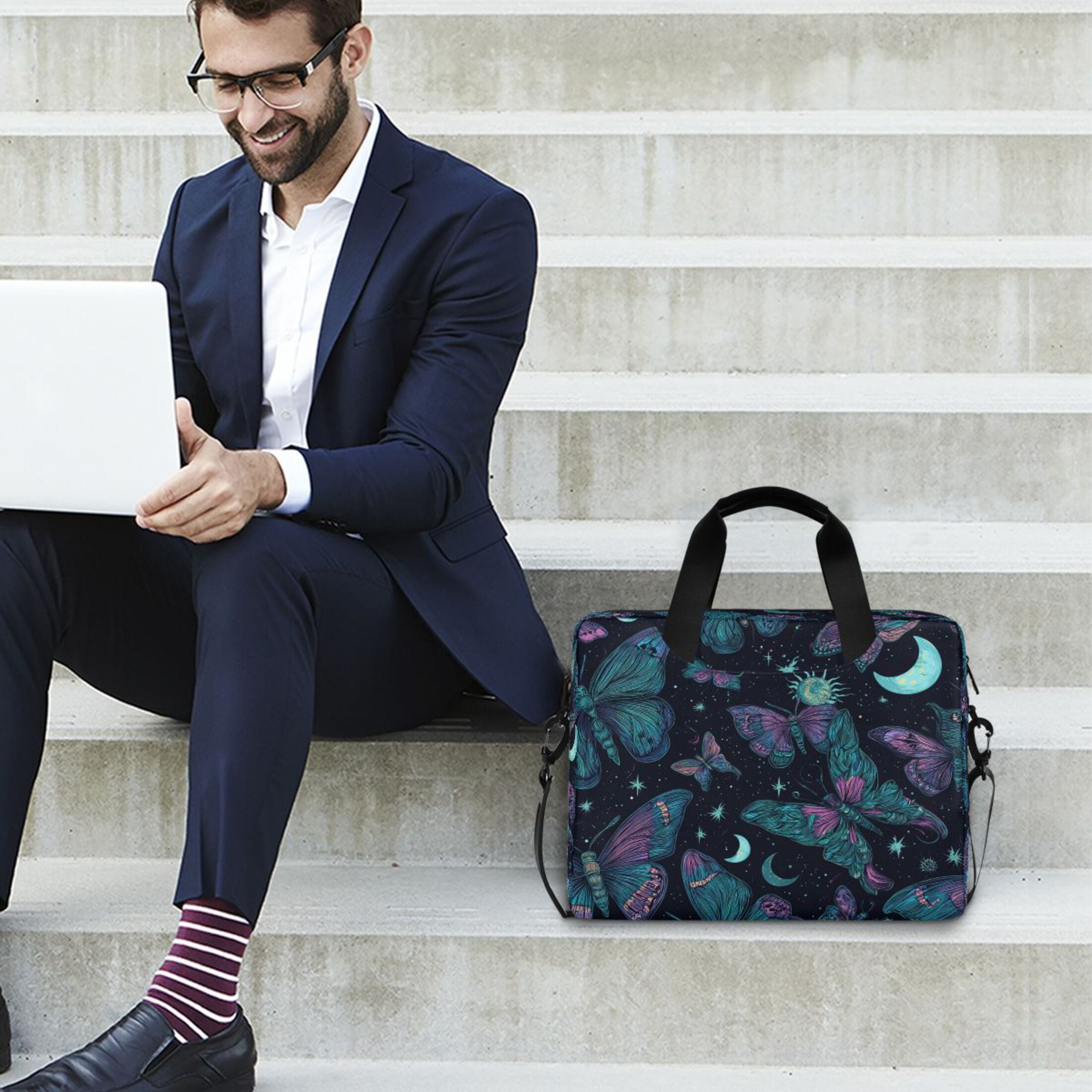 Laptop Bag Laptop Briefcase 15.7 x 3 x 11.8 Inches Laptop Bag Briefcases Laptop Storage Travel Laptop Bag Work Laptop Bag Green Butterfly