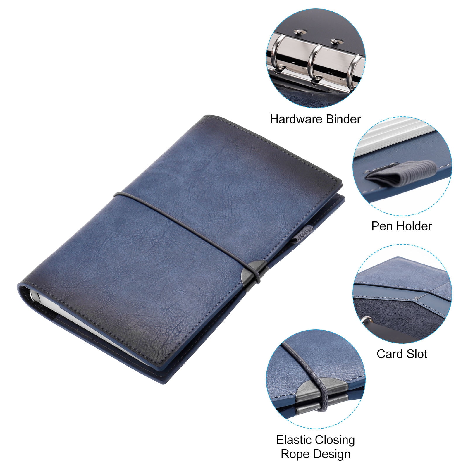 Unique Bargains PU Leather Binder Journal, Refillable Personal Planner Organizer Blue